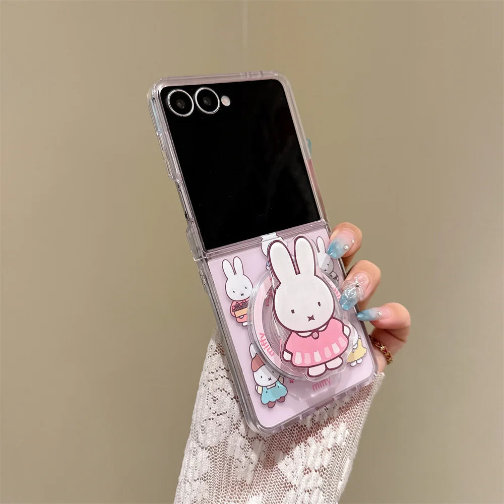 Cute Miffy Rabbit Magnetic Phone Case For Samsung Galaxy Z Flip 8 7 6 5 3D Cartoon For Magsafe Stand Shockproof Protective Cover