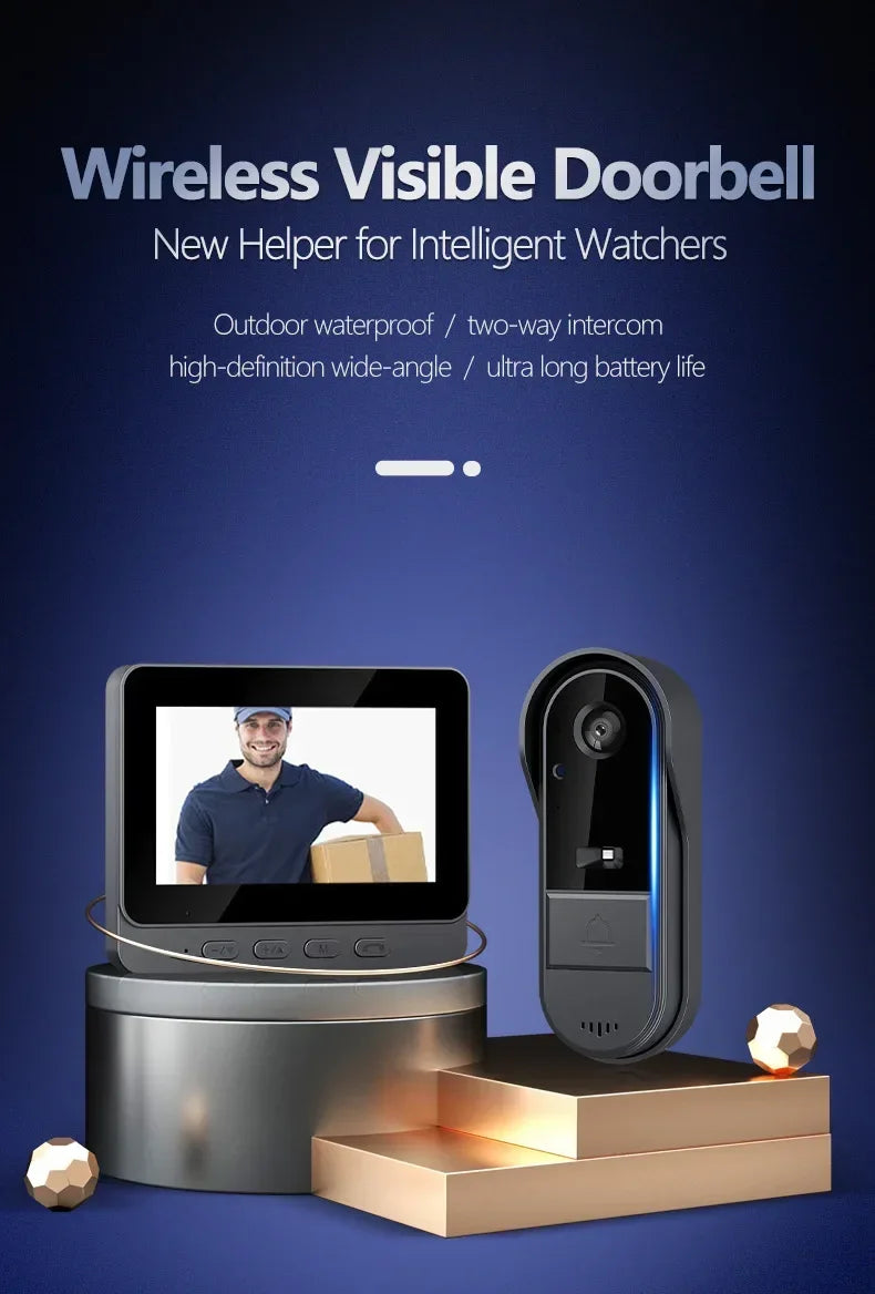 Wireless Wifi Doorbell Camera 1080P Video Intercom Doorbell Waterproof 4.3in IPS Screen Home Security Door Bell IR Night Vision