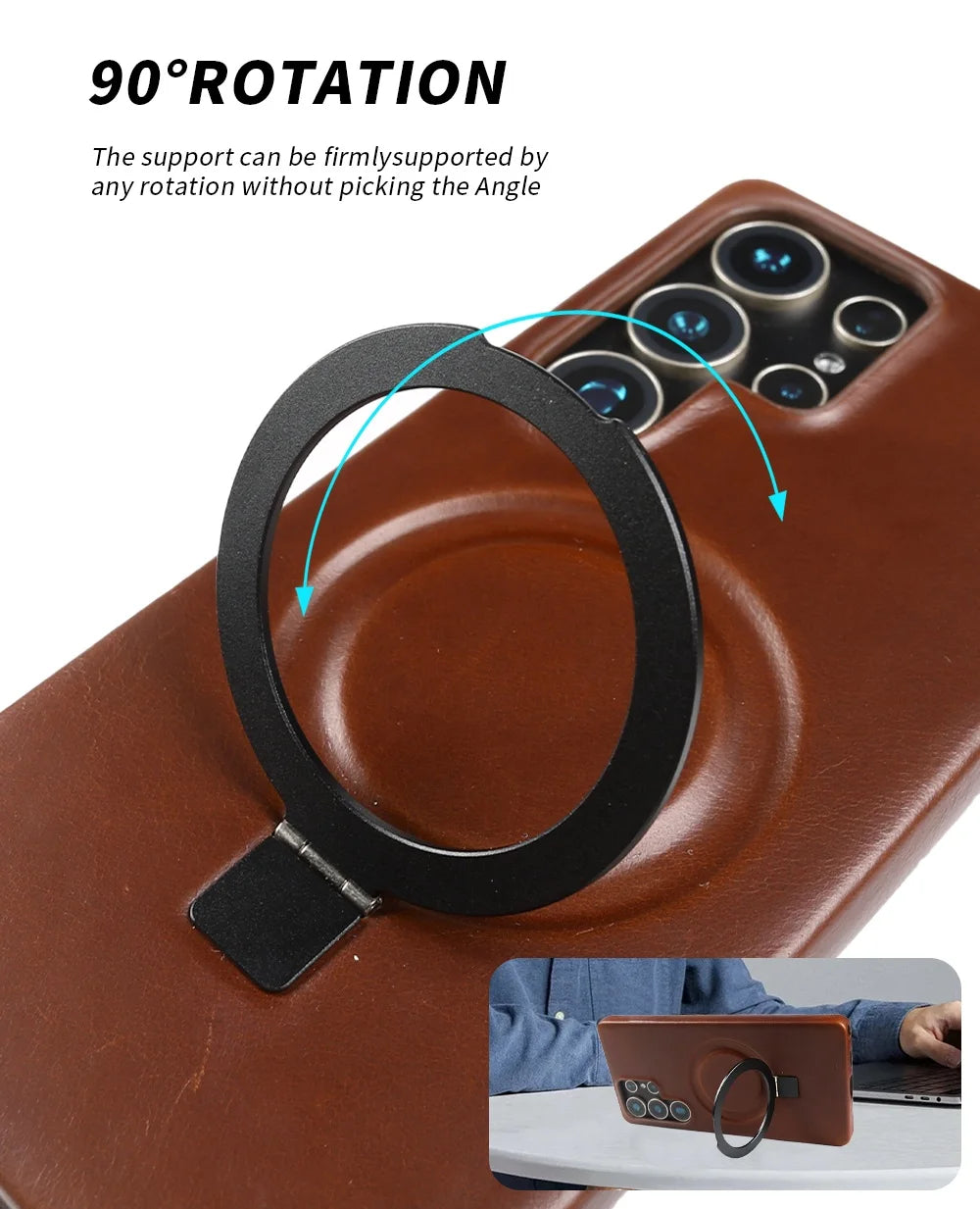 Luxury Magnetic Ring Genuine Leather Case For Samsung Galaxy S25 Ultra S24 S25edg S23 S22 S21 S20 S23 Stand Bracket Phone Cases