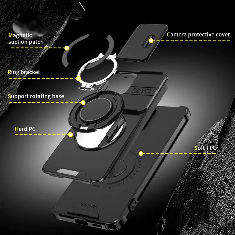 Slide Camera Protection Armor Phone Case For Samsung Galaxy S26 Ultra S 26 Plus S26Ultra 5G Car Magnetic Holder Metal Ring Cover