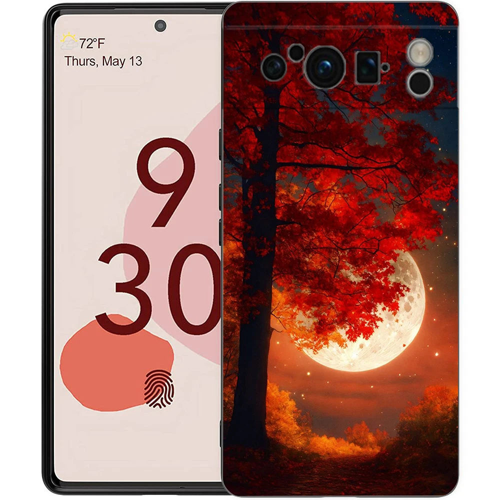 Moon On The Branch Phone Case For Google Pixel 9 8 9A 8A 7 7A 6 Pro XL 6A 5G Black Soft Back Luxury TPU Cover
