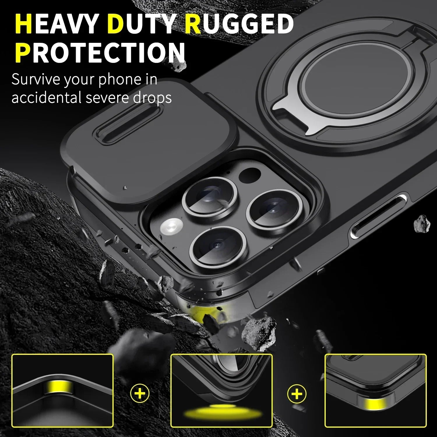 Luxury Heavy-Duty Rugged Armor Magnetic Bracket Case For iPhone 16 14 13 12 11 15 Pro Max Plus Slide Camera Protection PC Cover