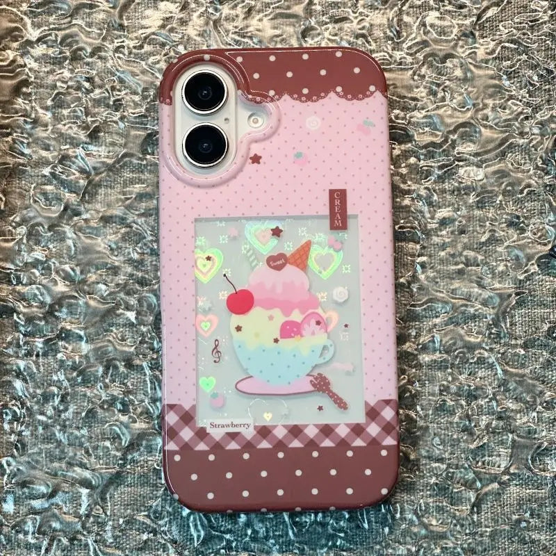 Cute Dessert Chocolate Strawberry Cake Phone Case For iPhone 16 15 14 Plus 13 Mini 17 12 11 Pro Max AIR XS XR MAX Y2K Cover