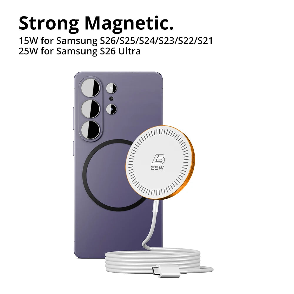 Bonola Magnetic Wirelesss Charger 25W for Samsung S26 Ultra Fast Wireless Charging Pad Type C Cable for Galaxy S25/S24/S23/S22