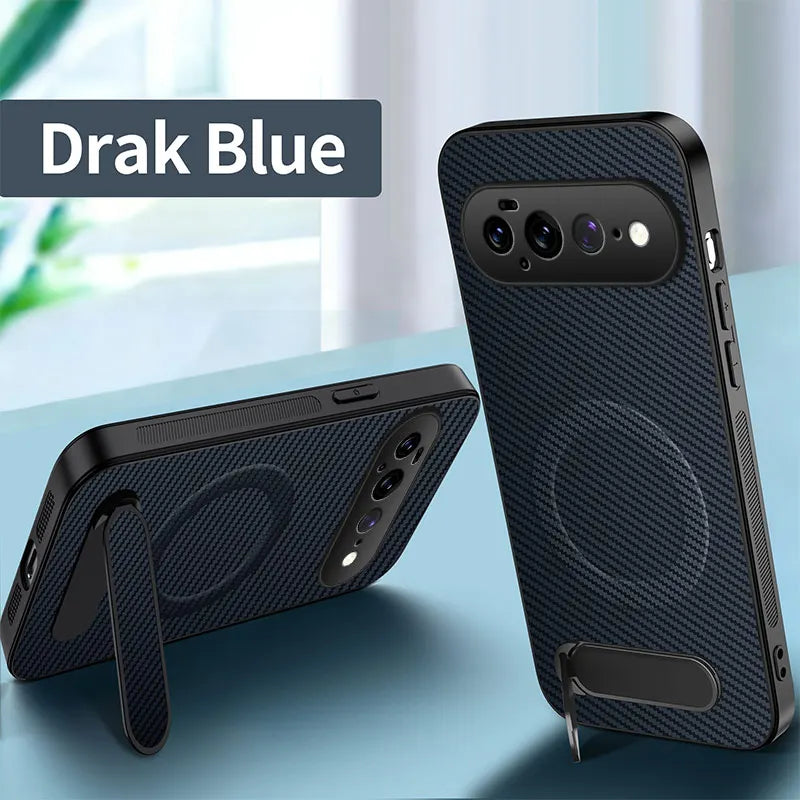 Carbon Fiber Leather Phone Case for Google Pixel 11 10 9 Pro XL 6A 7A 8A 9A 10A 7 8 Pro Magnetic Wireless Charging Bracket Cover