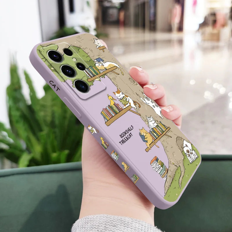 Big Tree Kitten Phone Case For Samsung Galaxy S25FE S24 S23 S22 S21 S20 S10 S10E Ultra Plus FE Note 20 Ultra 10 Plus Cover