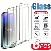 6Pcs Tempered Glass For iPhone 17 Air 18 16 15 14 13 12 11 Pro Max Mini Screen Protectors For iPhone 16e 13 Mini XS XR 7 8 Plus