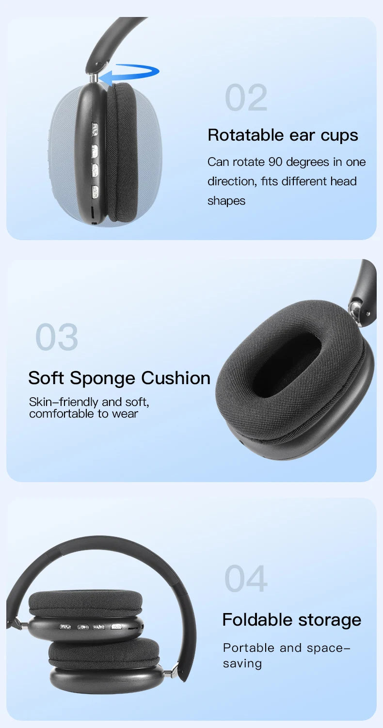 Bluetooth Headphones Over Ear Wireless Headset HiFi Music Gaming Comfortable Mic for iPhone Android PC Travel Sports Gift Unisex