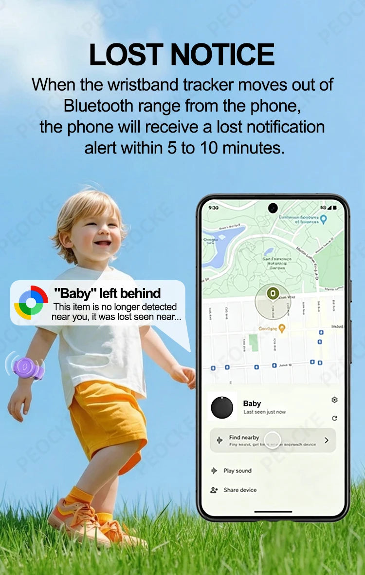 Smart Location Tag With Adjustable Silicone Wristband Works with Android Google Find Hub Anti-Lost GPS Tracker Bluetooth Locator