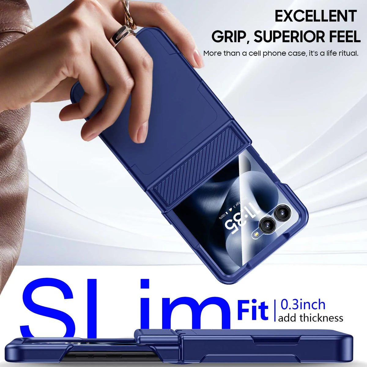 With Card Clip,Hinge Protection,RFID Shielding and Screen Protector,Christmas Gift,for Moto Razr 60 2025/50 2024 Case-Blue
