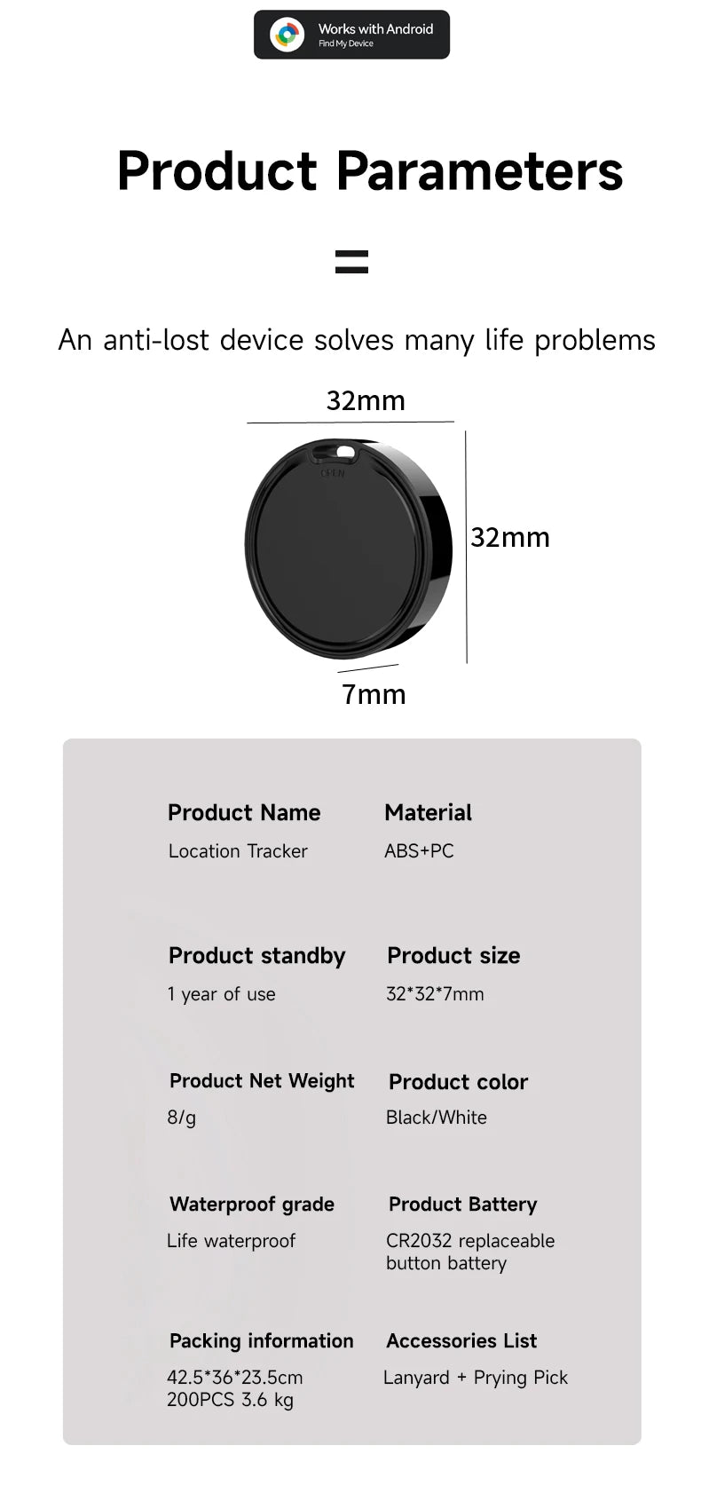 Tracker for Android Smart Locator Work with Google Find My Device Bag Key Pet Elderly Finder Tracking