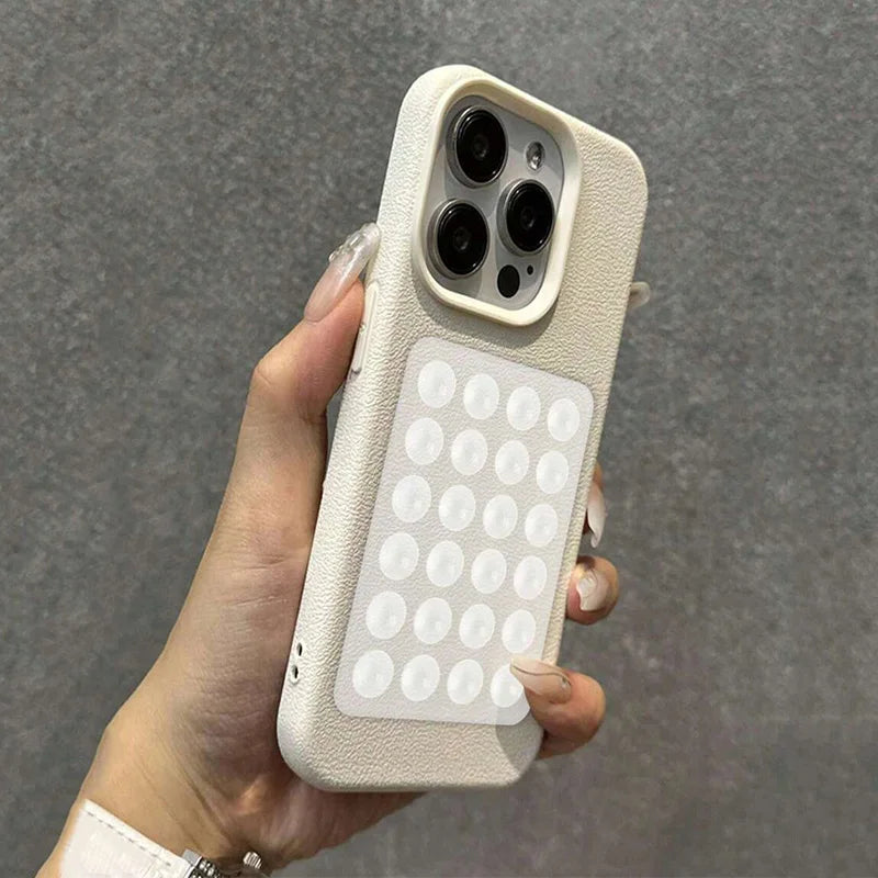 Luxury 3D Suction Cup Stand Litchi Pattern Phone Case For iPhone 17 16 15 14 Pro Max Plus 11 12 13 Pro Max X XR XS 16E Cover