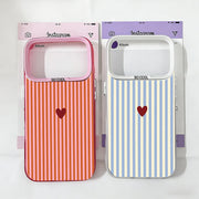 INS Cute Small Love Heart Fresh Phone Case For iPhone 16 17 Pro 15 17 Air 14 Plus 13 12 11 Pro Max Pink Blue Striped IMD Cover