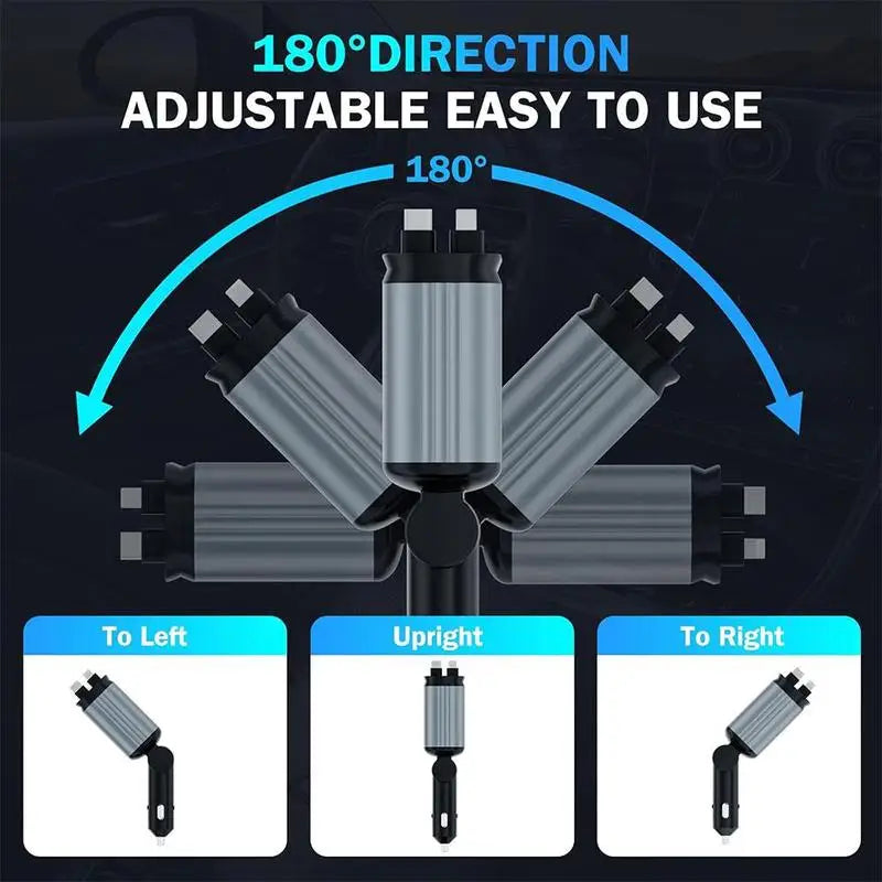 4 in 1 Car Charger with Starry Sky SpotlightRetractable Car Charger with Charging Cable & 2Charging Ports, Universal Car Charger