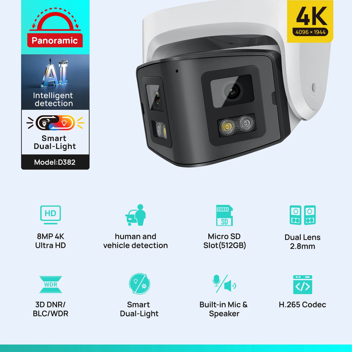 Vikylin Panoramic 4/8MP Dual Lens Smart Hybrid Light IP Camera Two-way Talk CCTV POE Security Camera Onvif Video Surveillance