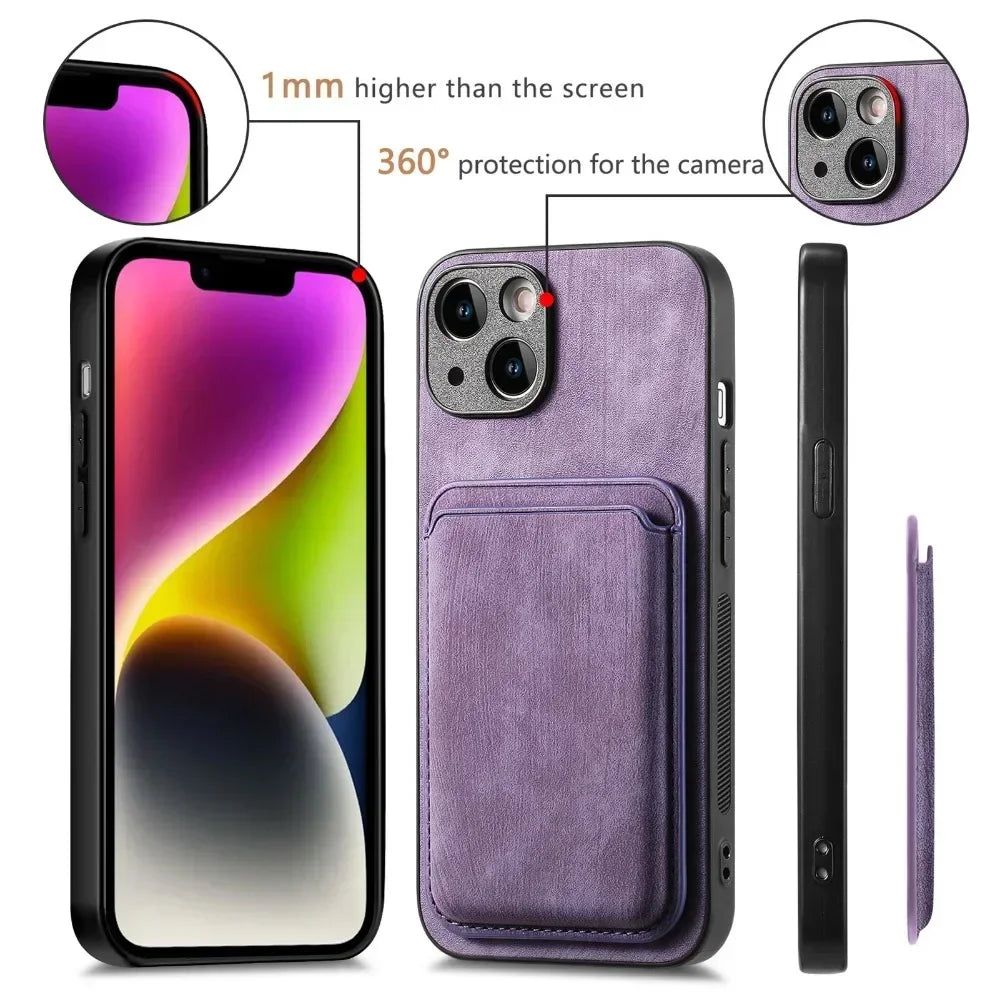 Vintage Leather Case with Detachable Magnetic Wallet Card Holder For iPhone 11 12 13 14 15 16 17 Pro Max Plus Protective Cover