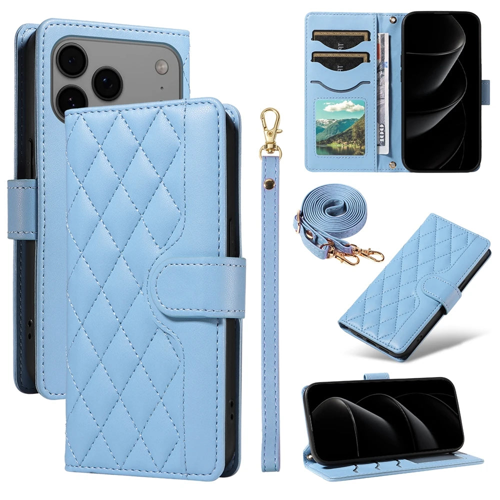 Lanyard Wallet Leather Magnetic Case For iPhone 17 17e 16e 16 15 14 13 12 11 Pro X XR XS Max 8 7 SE Plus Purse Phone Flip Cover
