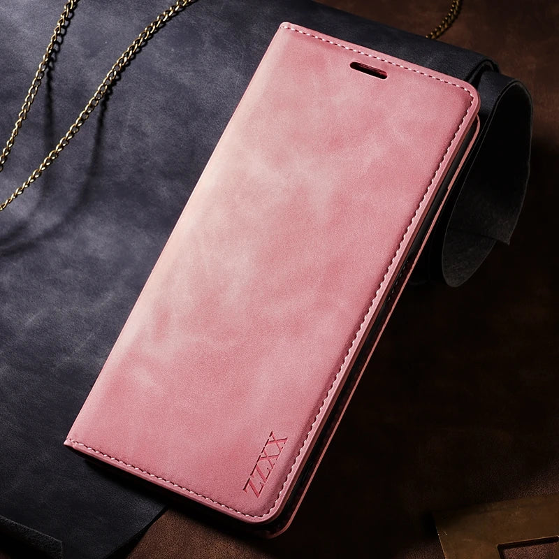 Luxury Wallet Skin Feel Magnetic Flip Card Stand Leather Case For Samsung Galaxy S23 FE S23 Ultra S22 Plus S21 S20 FE S10 S9 S8