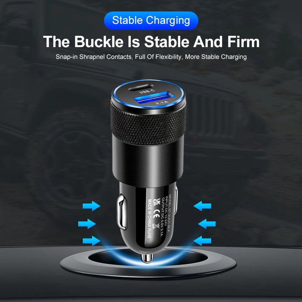 66W 3.1A USB Car Charger Type C Fast Charging Adapter For Xiaomi Huawei iPhone PD Charger Car Adapter Socket Cigarette Lighter