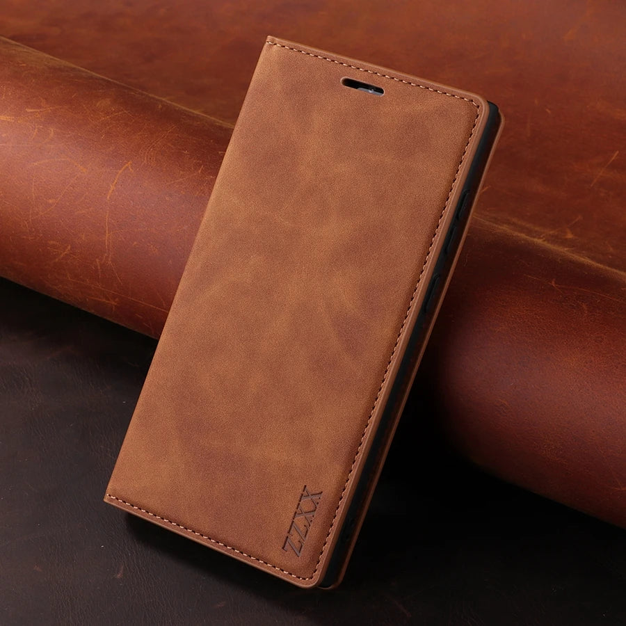 Luxury Wallet Skin Feel Magnetic Flip Card Stand Leather Case For Samsung Galaxy S23 FE S23 Ultra S22 Plus S21 S20 FE S10 S9 S8