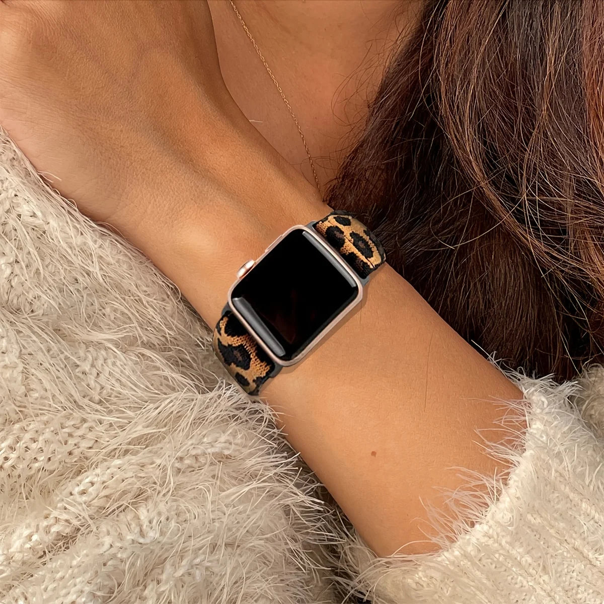1Pack Leopard Print Elastic Loop Compatible With Apple Watch Band 38mm 40mm 41mm 42mm 44mm 45mm 49mm 46mm Strap Accessories