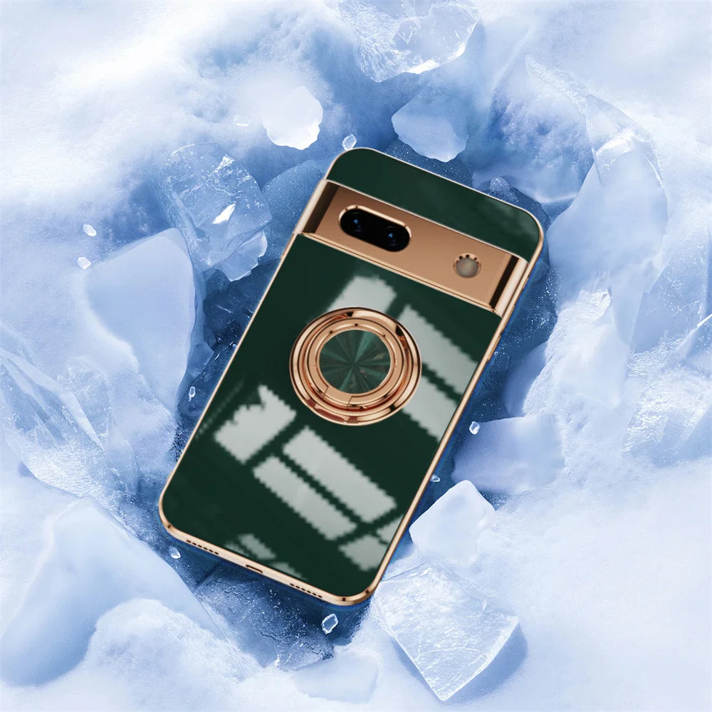 For Google Pixel 8A 9 Pro Ring Holder Case for Google 7A 6A 5A 7 8 10 Pro 9 XL 9XL Magnetic Stand Holder Soft TPU Plating Cover