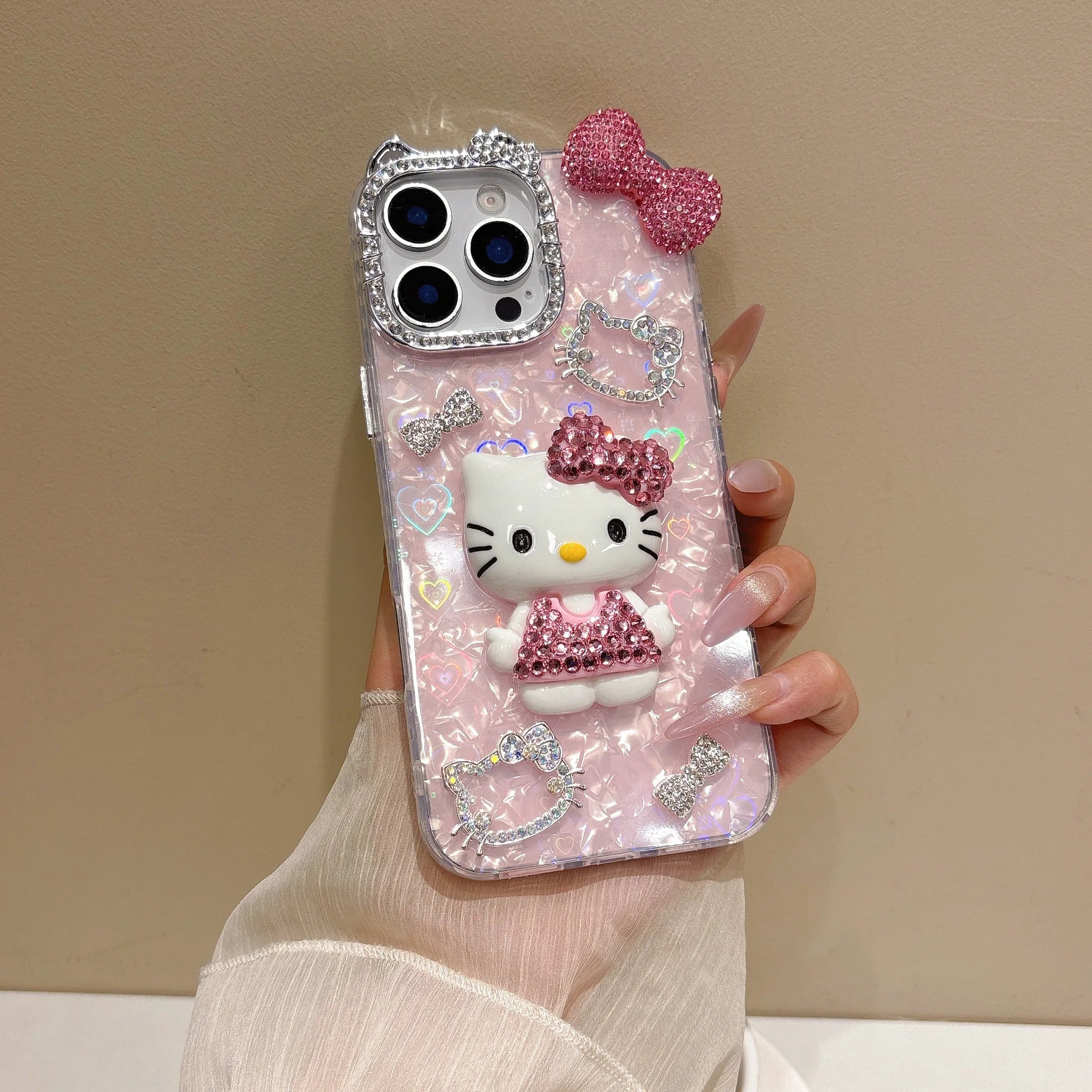 Luxury Diamond Hello Kitty Phone Case For iPhone 11 12 13 14 15 16 17 Pro Max 14 15 16 Plus Shockproof INS Style Girl Back Cover