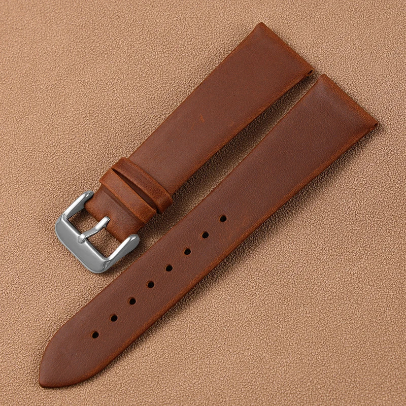 Vintage Handmade Genuine Leather Watchband 18 20 22MM Old Brown Black Soft Men's Watch Strap