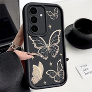 Gold Butterfly Print Case For Samsung Galaxy S26 S25 S23 Ultra S24 FE A57 A56 A17 A36 A26 A55 A16 A15 A35 A25 5G Soft TPU Cover