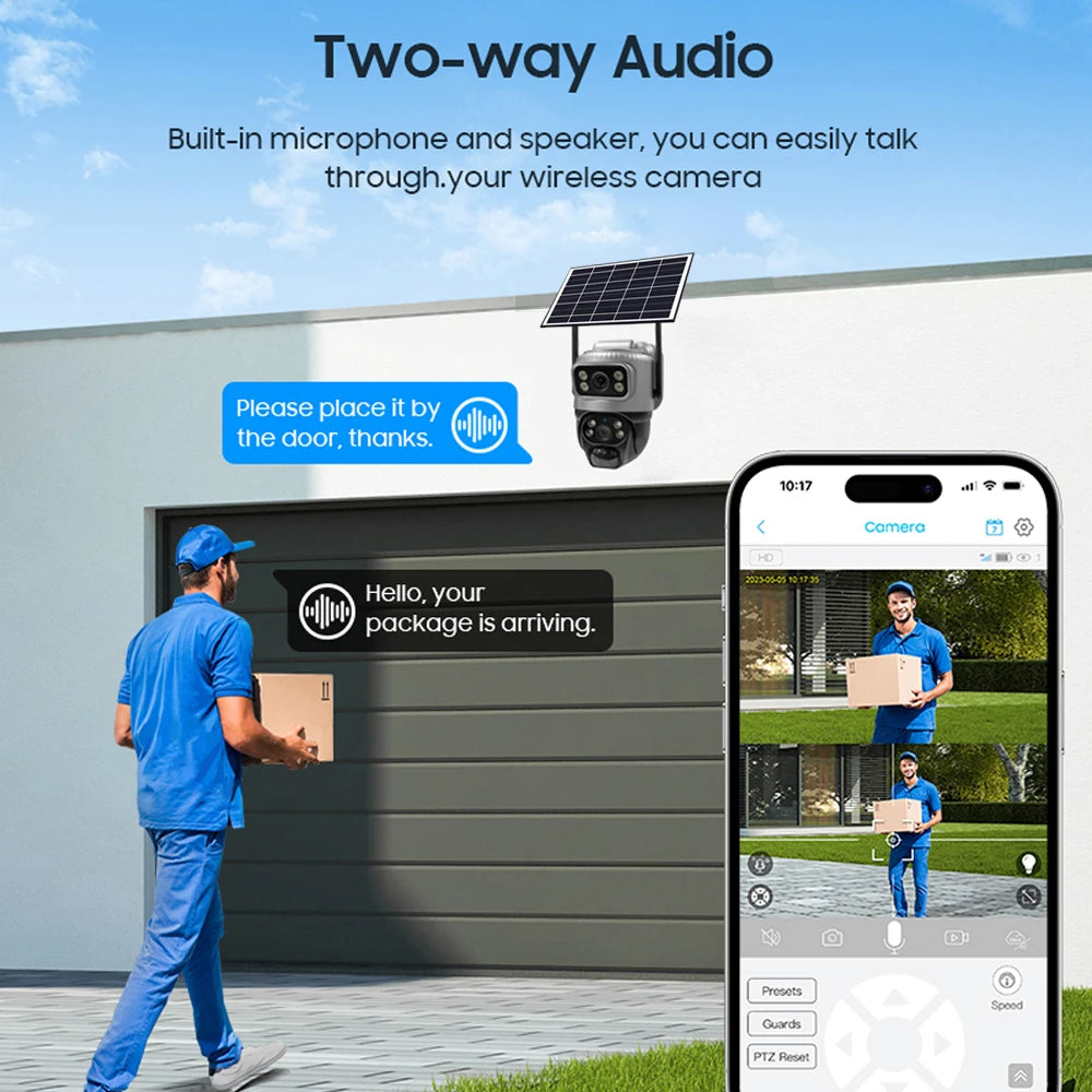 V380 4G Camera With Sim Card Solar Panel Low Power Waterproof CCTV Camera Support PIR Human Detect Night Vision Built in Battery
