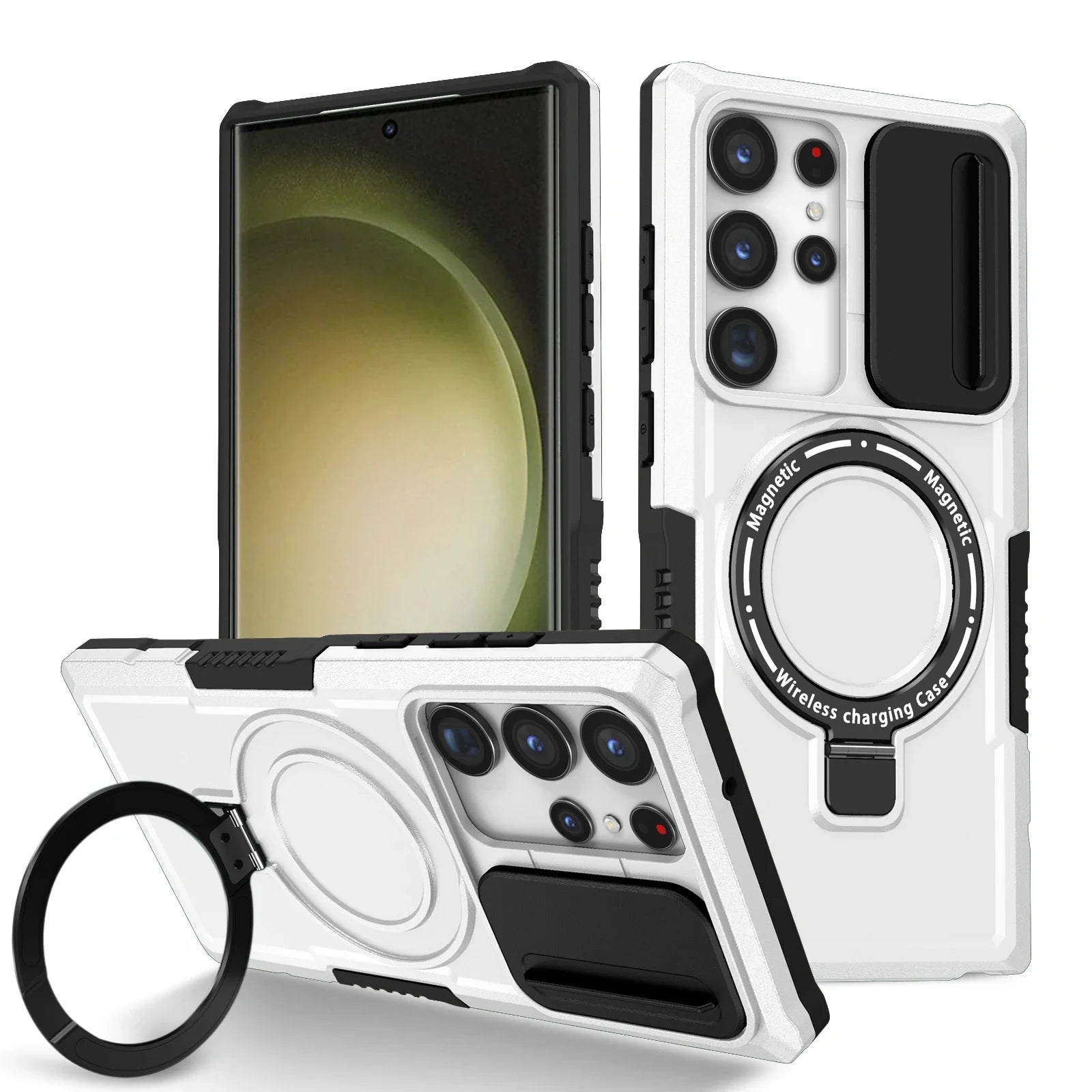 Hybrid Armor Case For Samsung Galaxy S25 S23 S24 25Ultra S22 Plus S26 Note 20 S23 FE Car Holder Magnetic Wireless Charging Cover