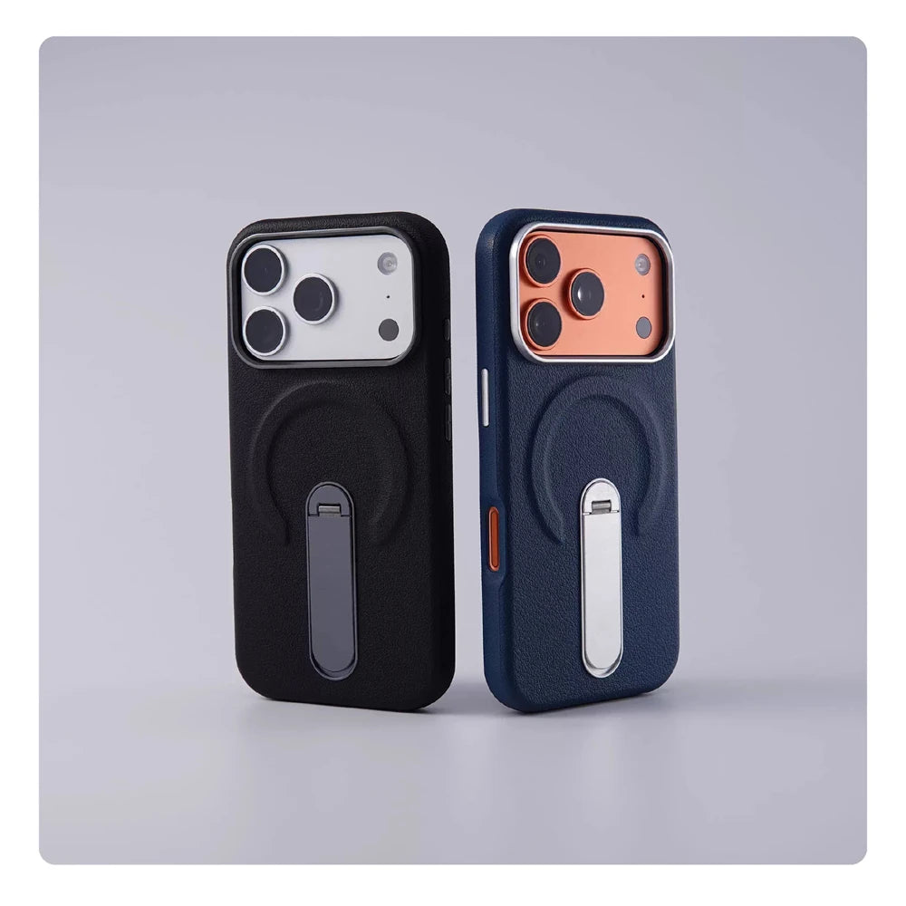 Luxury Rotation KickStand Business Leather Case For iPhone 18 17 Pro Max 16 15 14 13 For MagSafe Magnetic Matte Shockproof Cover