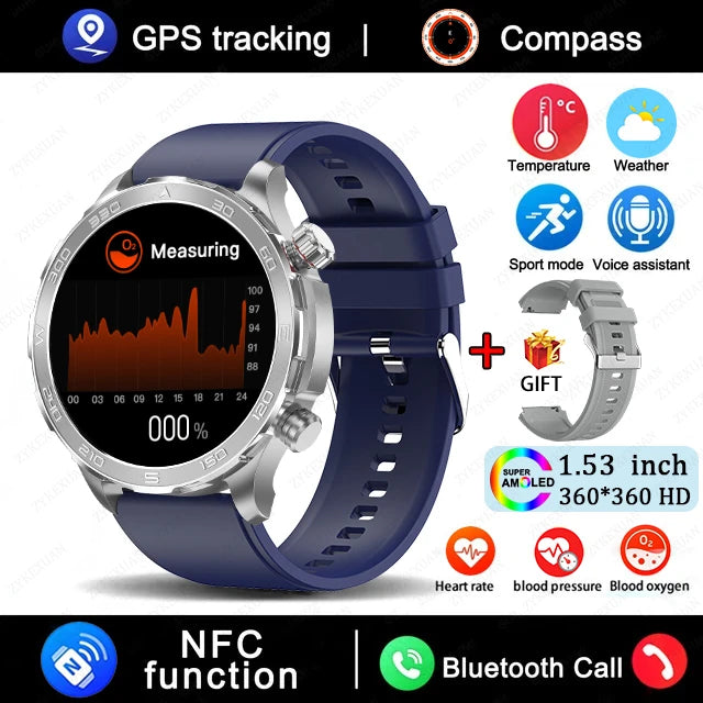 New GPS Track Smart Watch Men AMOLED HD Screen Outdoor Sports Fitness Heart Rate NFC IP68 Waterproof Bluetooth Call Smart Watch
