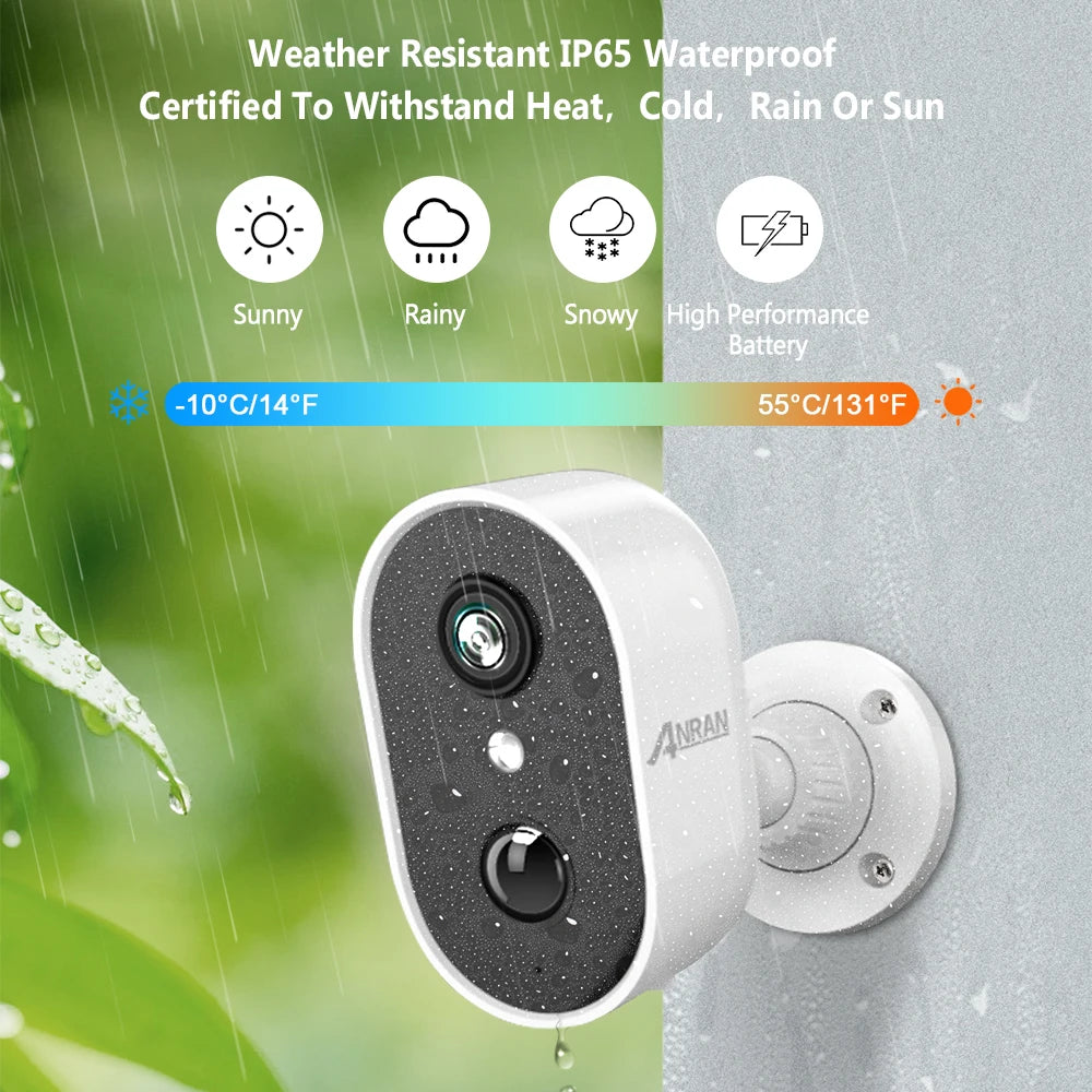 ANRAN 2K Rechargeable Battery Camera 2.4G WiFi Camera Wireless Home Surveillance Security Cameras PIR, IP65, Work with ANRAN App