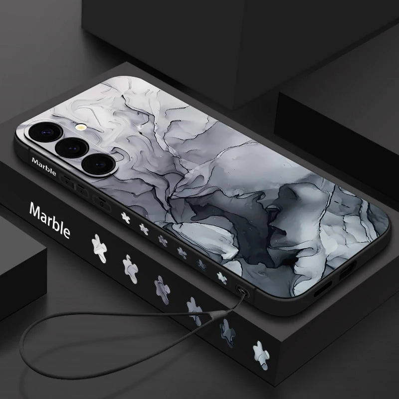 For Samsung Galaxy S26 S25 S24 S23 Ultra Plus S25 FE S22 Marble Case Magnetic For Magsafe Wireless Charge Silicone Lanyard Cover