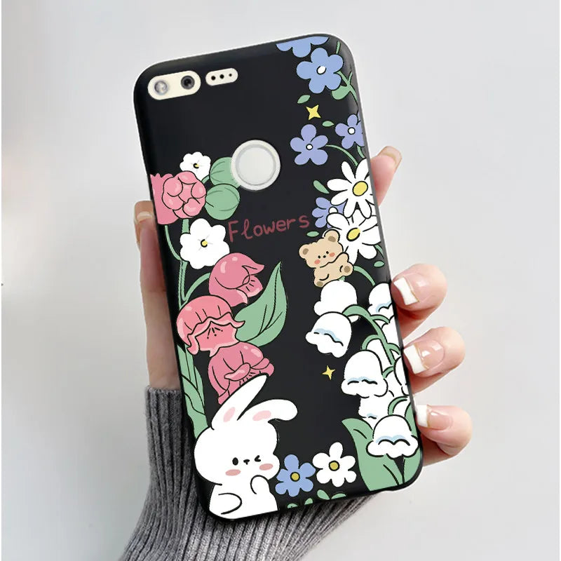 Luxury Cute Love Rabbit Cartoon Funny Case For Google Pixel XL Pixel1 1 XL Black Silicone Soft Phone Case Protective Back Cover