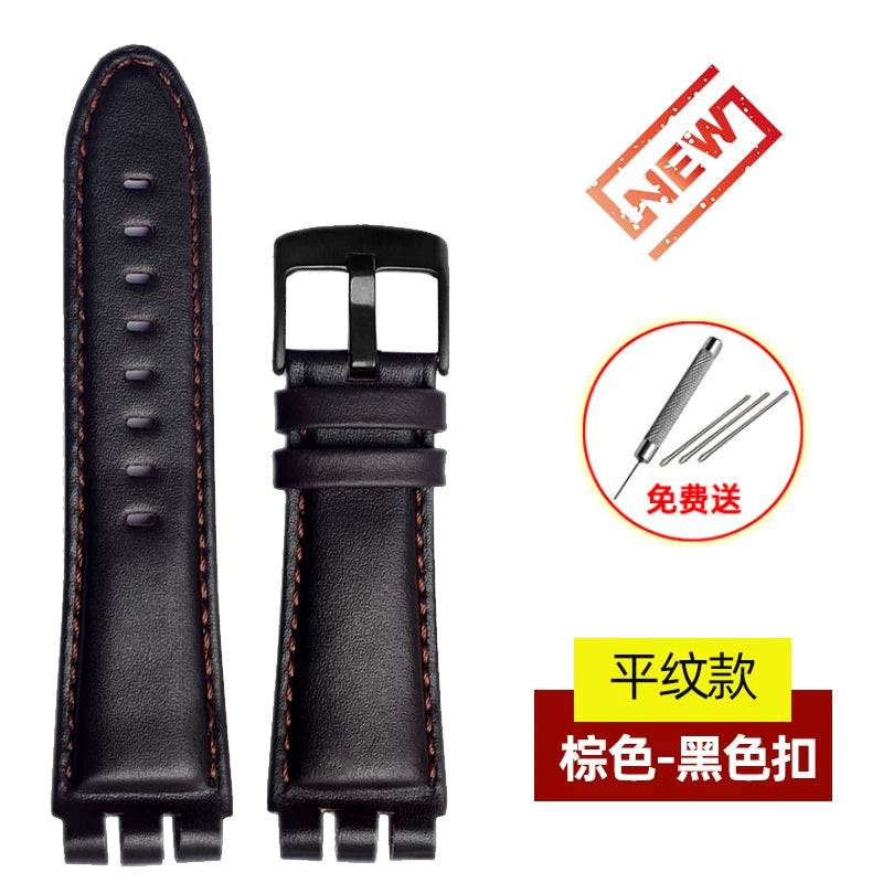 For SWATCH Bracelet YOS440 449 401G 447 448 23mm Genuine Leather + Silicone Watchband Men Black brown Steel Clasp Watch Strap