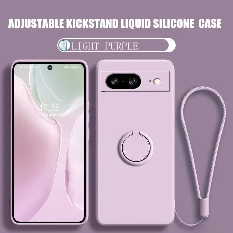 Liquid Silicone Skin Feel Magnetic Ring Stand Holder Case for Google Pixel 9A 9 Pro XL 8A 7A 6A 8 7 Pro 5G TPU Protection Cover