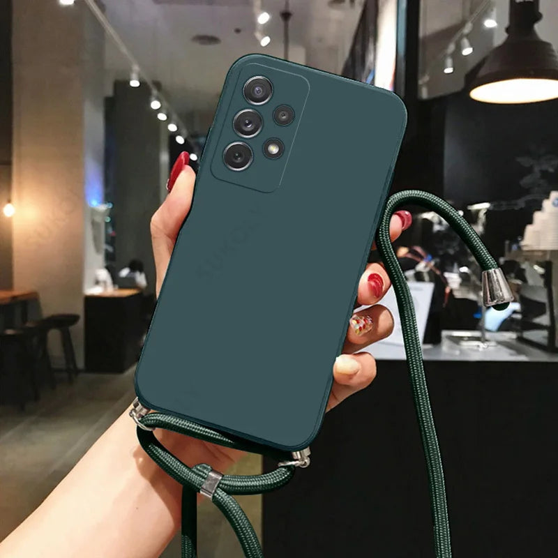 Neck Strap Liquid Silicone Case For Samsung Galaxy A56 A54 A57 S23 Plus A53 5G A55 S21 FE S22 S24 S26 S25 Ultra Lanyard Case