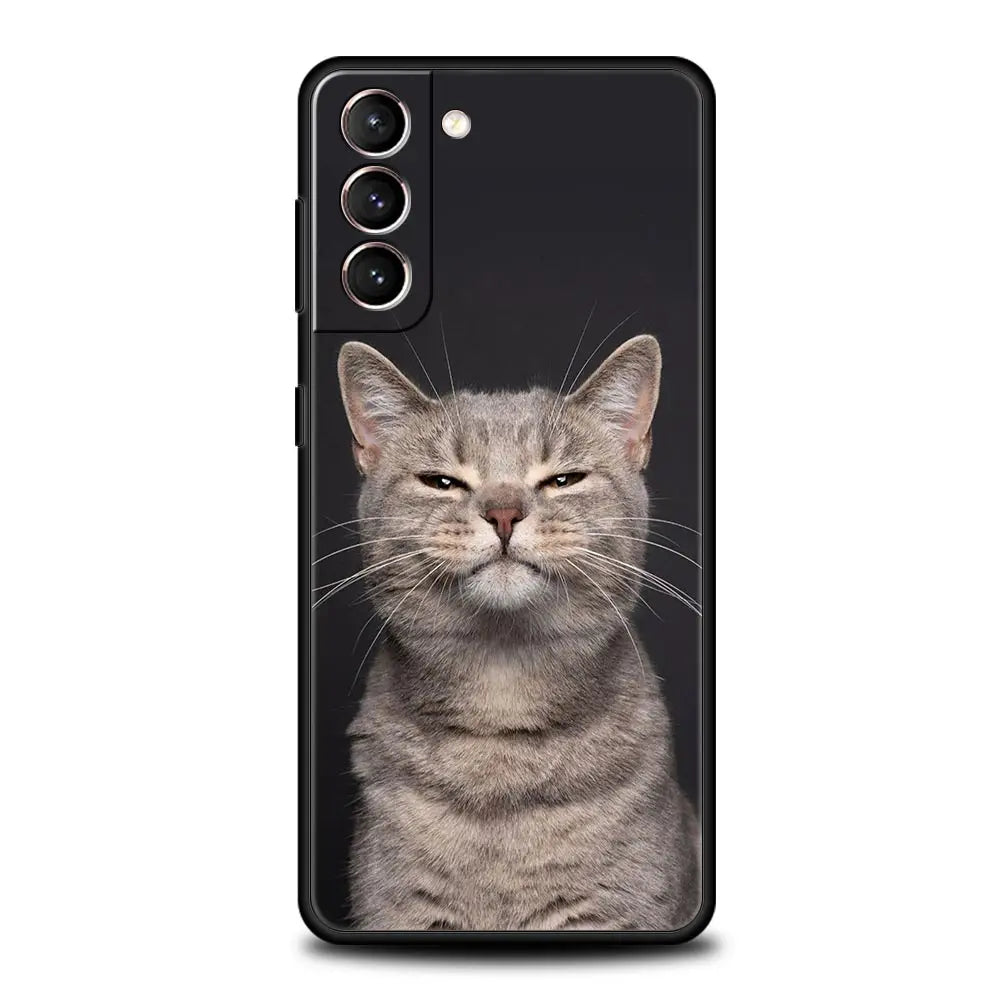 Kawaii Love Cat Phone Case For Samsung Galaxy S25 Edge S24 S23 S22 S21 Ultra S20 FE 5G S10 S10E S9 Plus Soft TPU Cover