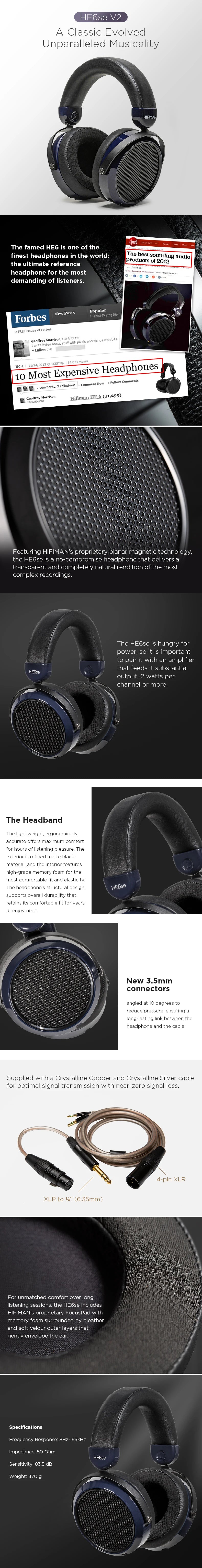 HIFIMAN HE6se Full-Size Over Ear Planar Magnetic Audiophile Headphones