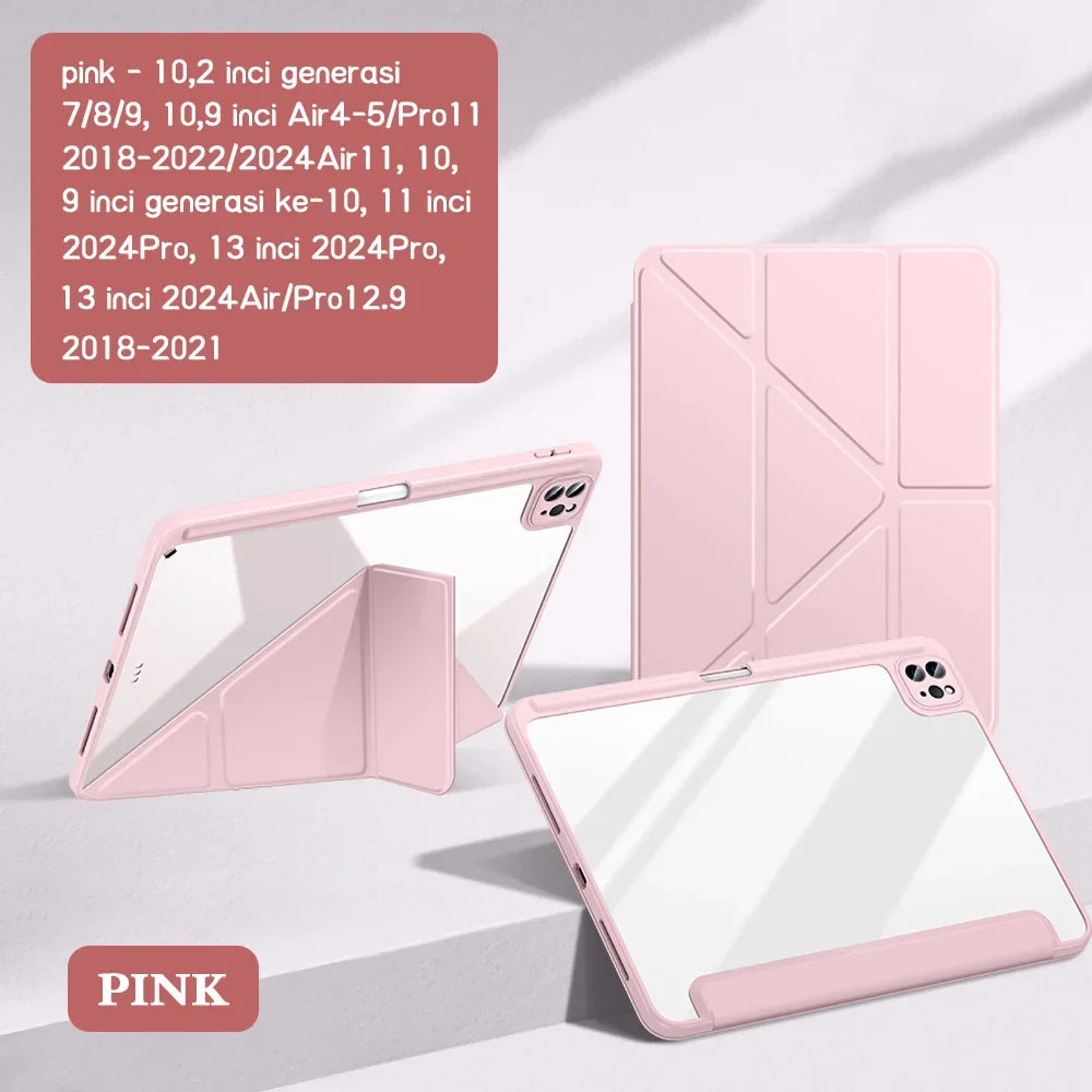 For 2018-2026 iPad Case Air 11/13 M2 Pro 11/13 M4 for iPad Air 4 Air 5 Pro 11/12.9 iPad 6/7/8/9/10th Acrylic Clear Y-Fold Stand