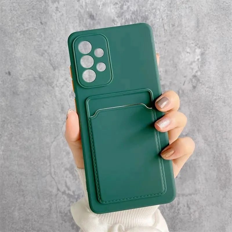 Soft Silicone Card Holder Cover For Samsung Galaxy S24 S23 S22 S21 S20 Plus FE Note 20 Ultra A51 A71 A54 Slot Wallet Back Case