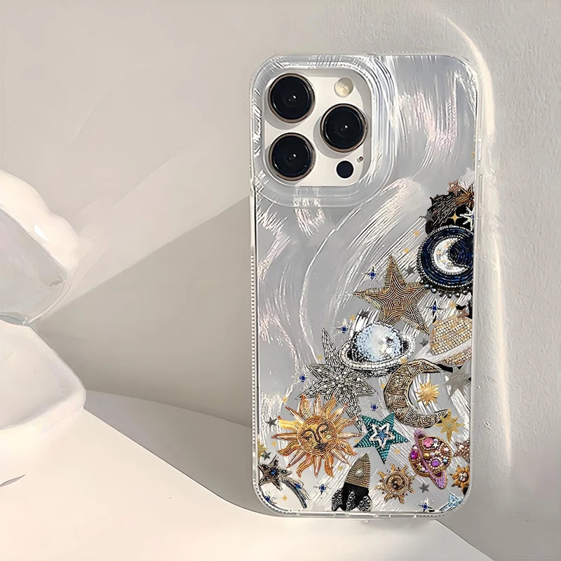 Gold Pink Blue Star Moon Sun Planet Case For Samsung Galaxy S26 S25 Ultra S23 Plus S24 FE S22 S21 S20 FE A56 A55 A54 A35 Cover