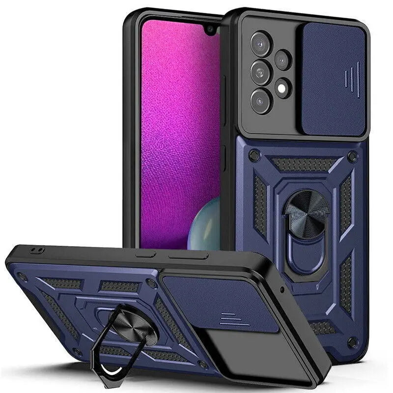 Slide Camera Lens Armor Case For Samsung Galaxy S24 S23 S22 Ultra S21 S20 FE Plus A51 A71 A53 A54 A34 Magnetic Ring Stand Cover