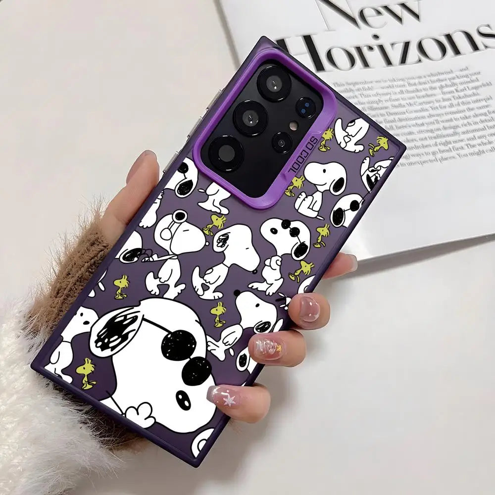 Cute Cartoon S-Snoopys Phone Case For Samsung Galaxy S25 Edge S24 S23 S22 S21 S20 Ultra Silicone Colorful Silver Phone Case