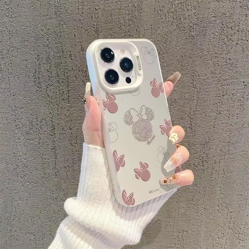 Disney Mickey Minnie Mouse Head Phone Case For IPhone 14 15 16 17 Pro Max Plus 12 13 Mini 16E Casing Hard IMD Silver Laser Cover