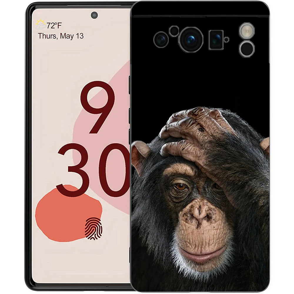 Luxury Phone Case For Google Pixel 10 9 8 9A 8A 7 7A 6 Pro XL 6A 5G Black Soft Back TPU Cover Cute Funny Monkey