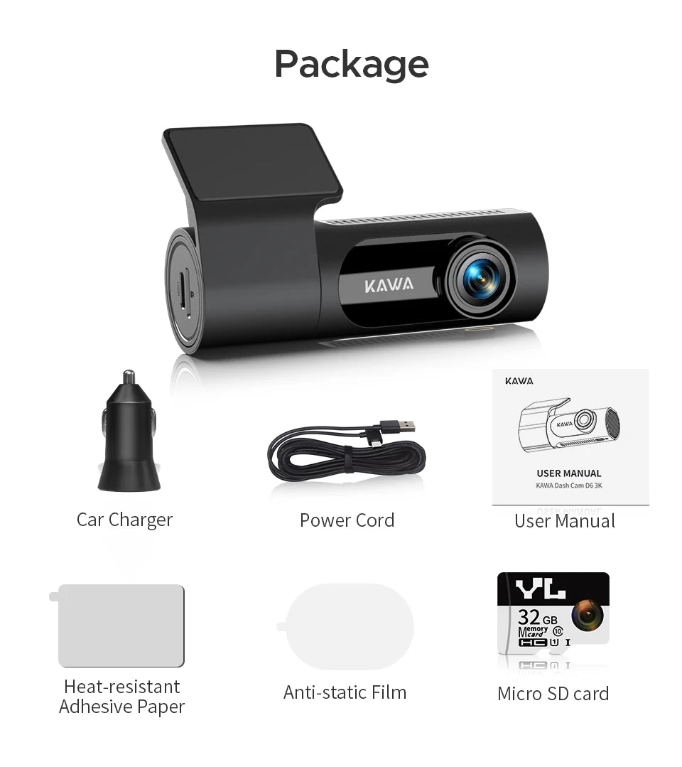 KAWA Dash cam Video Recorder D6 3K Car Camera, Car DVR Voice Control Dash AUTO Camera,Night Vision Dashcam 2025 New