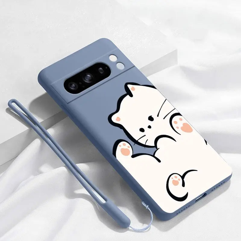 Pixel 8Pro Fluffy Kitten Bracelet Silicone Phone Case For Google Pixel 8Pro 3XL 3A 4 4A 8 8A 5 7 7A 9 9Pro 9ProXL 6A Cover